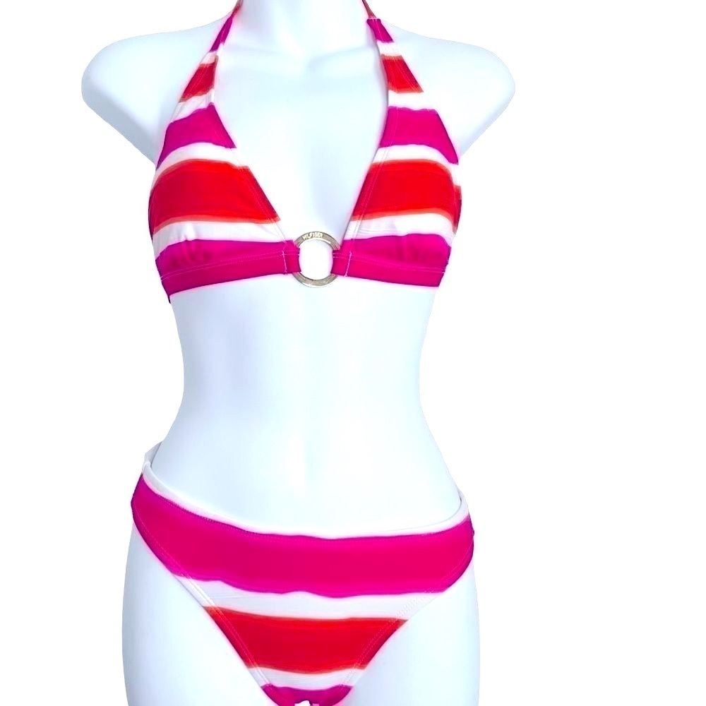 Tommy Hilfiger Bikini Swimsuit Set Striped XS Magenta Pink